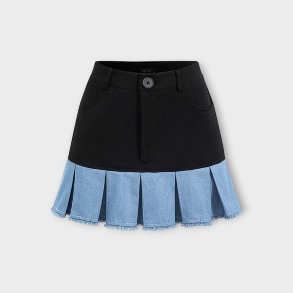 Color Block Patchwork Denim Notched Lapel Blazer & Skirt Set – Micas XL - Picture 4 of 8